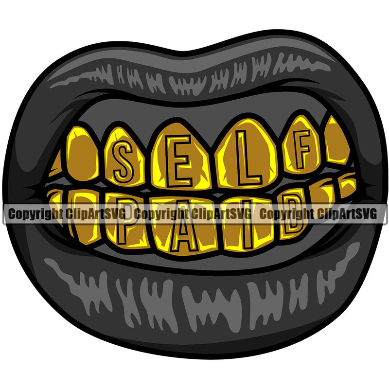 Lips Gold Teeth Text Design Element Woman Female Girl Lady Face Sexy Mouth Position Head Gangster Grill Thug Mean Mug Bling Jewelry Character Mascot Creation Create Art Artwork Creator Business Company Logo Clipart SVG