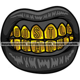 Lips Black Color Gold Teeth Hustle Hard Text Design Element Face Sexy Gangster Grill Thug Mean Mug Bling Jewelry Position Head Cartoon Character Mascot Creation Create Art Artwork Creator Business Woman Female Girl Logo Clipart SVG