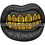 Lips Gold Teeth Thug Life Text Design Element Woman Female Girl Lady Gangster Grill Thug Mean Mug Bling Jewelry Mouth Position Head Cartoon Character Mascot Creation Create Art Artwork Creator Business Company Logo Clipart SVG