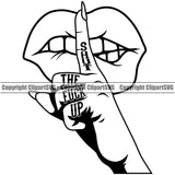 Lips Shh Shhh Finger Be Quite Shut Up Hand Gesture Sign Signal Symbol Shut The Fuck Up Text Design Element Face Sexy Mouth Woman Female Girl Lady Head Cartoon Character Mascot Creation Create Art Artwork Creator Business Company Logo Clipart SVG
