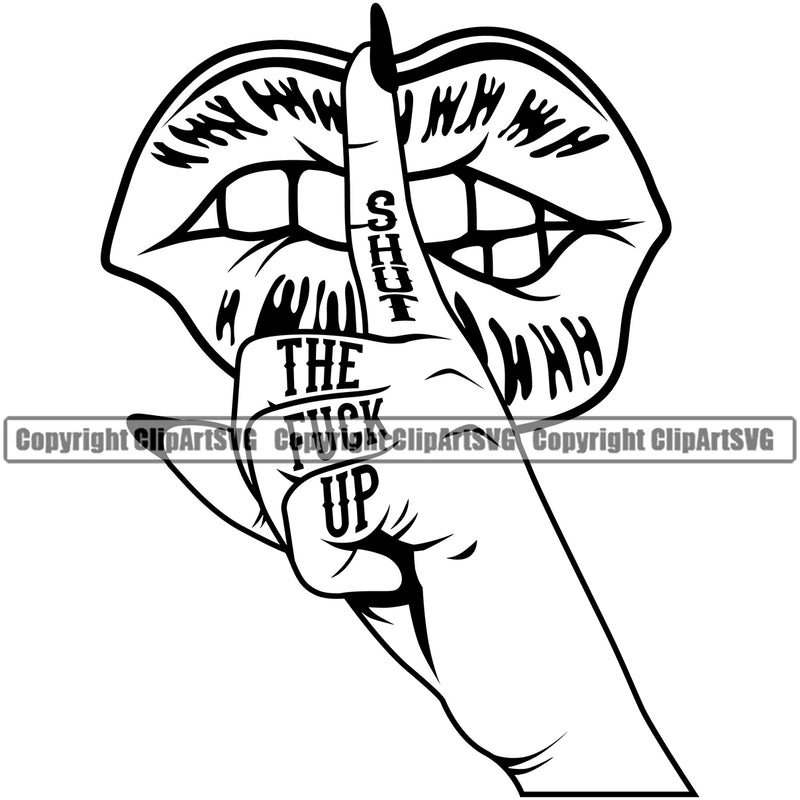 Lips Shh Shhh Finger Be Quite Shut Up Hand Gesture Sign Signal Symbol Shut The Fuck Up Text Design Element Face Sexy Mouth Position Head Cartoon Character Mascot Creation Create Art Artwork Creator Business Woman Female Girl Lady Logo Clipart SVG