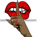 Lips Shh Shhh Finger Be Quite Shut Up Hand Gesture Red Color Black African America Hand Design Element Shut The Fuck Up Text Face Sexy Mouth Position Head Cartoon Character Mascot Creation Create Art Creator Woman Female Girl Lady Company Logo Clipart SVG