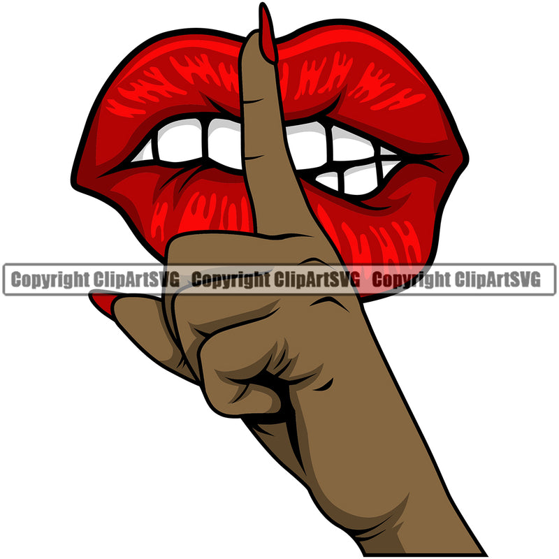 Lips Shut Up Hand Sign Black African America Design Element Face Sexy Woman Female Girl Lady Position Head Cartoon Character Mascot Creation Create Art Artwork Creator Business Company Logo Clipart SVG