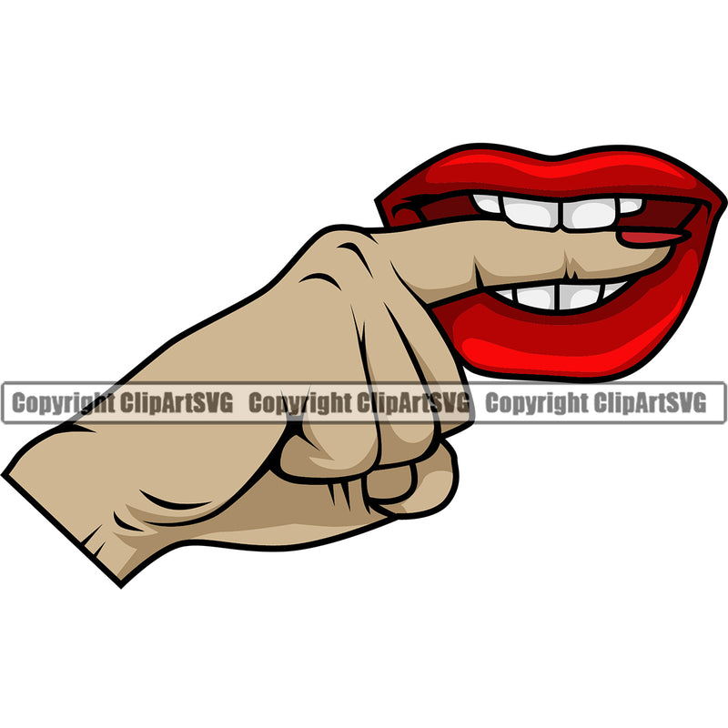 Lips Red Color Bite Biting Finger Sexual Sexy White Caucasian Hand Design Element Face Sexy Mouth Position Head Cartoon Character Mascot Creation Create Art Artwork Woman Female Girl Lady Business Company Logo Clipart SVG