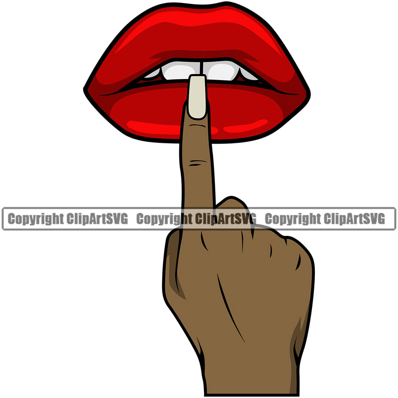 Lips Finger Sexual Sexy Hand Gesture Red Black African America Hand Design Element Face Sexy Position Head Gangster Grill Thug Mean Mug Creation Create Art Artwork Creator Business Company Bling Jewelry Woman Female Girl Lady Mascot Logo Clipart SVG