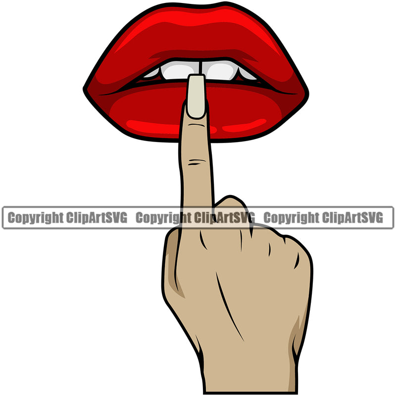Lips Finger Sexual Sexy Hand Gesture White Caucasian Hand Design Element Face Sexy Position Head Character Mascot Creation Gangster Grill Thug Mean Mug Bling Jewelry Woman Female Girl Lady Art Artwork Creator Business Company Logo Clipart SVG
