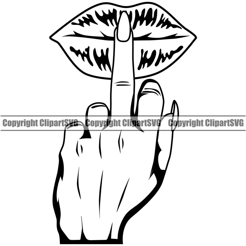 Lips Middle Finger Hand Sign Design Element Face Sexy Mouth Position Woman Female Girl Lady Cartoon Character Mascot Creation Create Art Artwork Creator Business Company Logo Clipart SVG