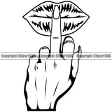 Lips Middle Finger Hand Sign Design Element Face Sexy Mouth Position Woman Female Girl Lady Cartoon Character Mascot Creation Create Art Artwork Creator Business Company Logo Clipart SVG