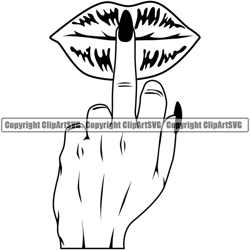 Lips Design Element Middle Finger Hand Sign Face Sexy Mouth Position Head Woman Female Girl Lady Mascot Creation Create Art Artwork Creator Business Company Logo Clipart SVG