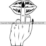 Lips Design Element Middle Finger Hand Sign Face Sexy Mouth Position Head Woman Female Girl Lady Mascot Creation Create Art Artwork Creator Business Company Logo Clipart SVG