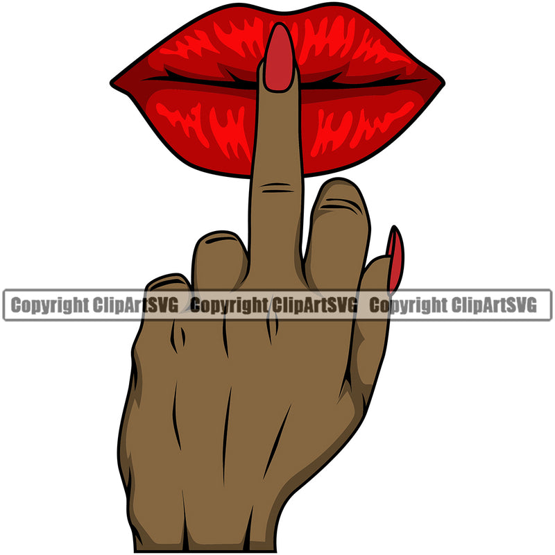 Lips Design Element Black African America Middle Finger Hand Sign Face Sexy Woman Female Girl Lady Position Head Cartoon Character Mascot Creation Create Art Artwork Creator Business Company Logo Clipart SVG