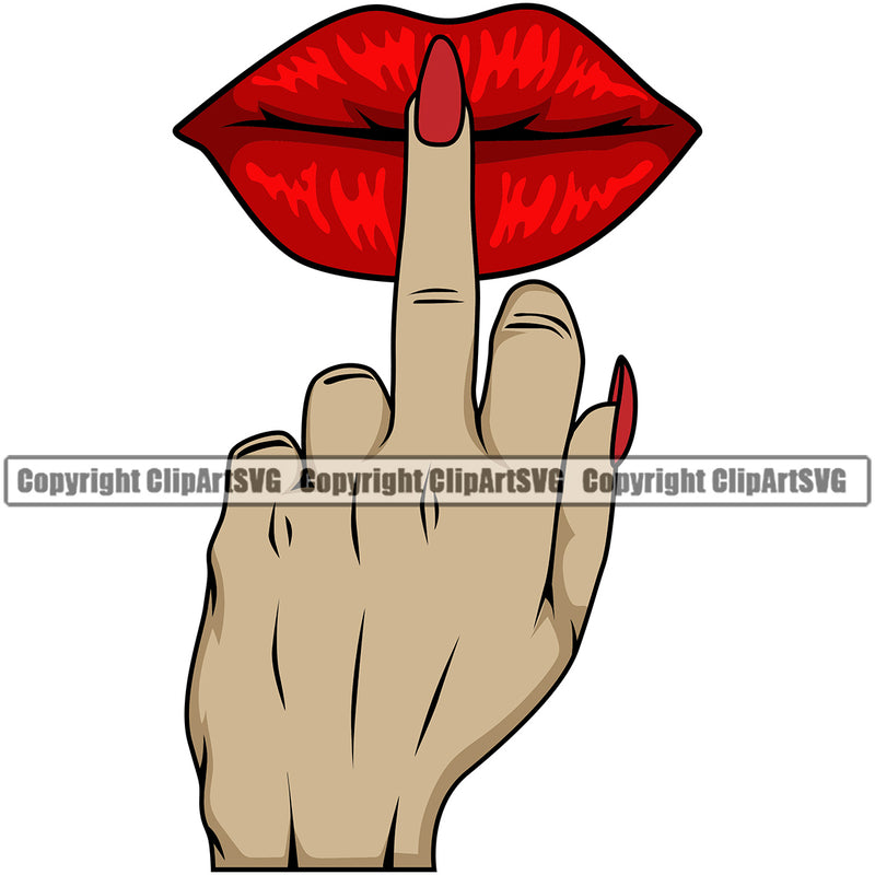Lips Red Design Element White Caucasian Middle Finger Hand Sign Face Sexy Woman Female Girl Lady Position Head Cartoon Character Mascot Creation Create Art Artwork Creator Business Company Logo Clipart SVG