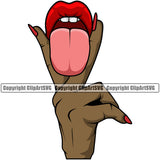 Lips Fingers Split Sticking Tongue Out Sexual Red Design Element Black African America Tough Sexy Mouth Woman Female Girl Lady Character Mascot Creation Create Art Artwork Creator Business Company Logo Clipart SVG