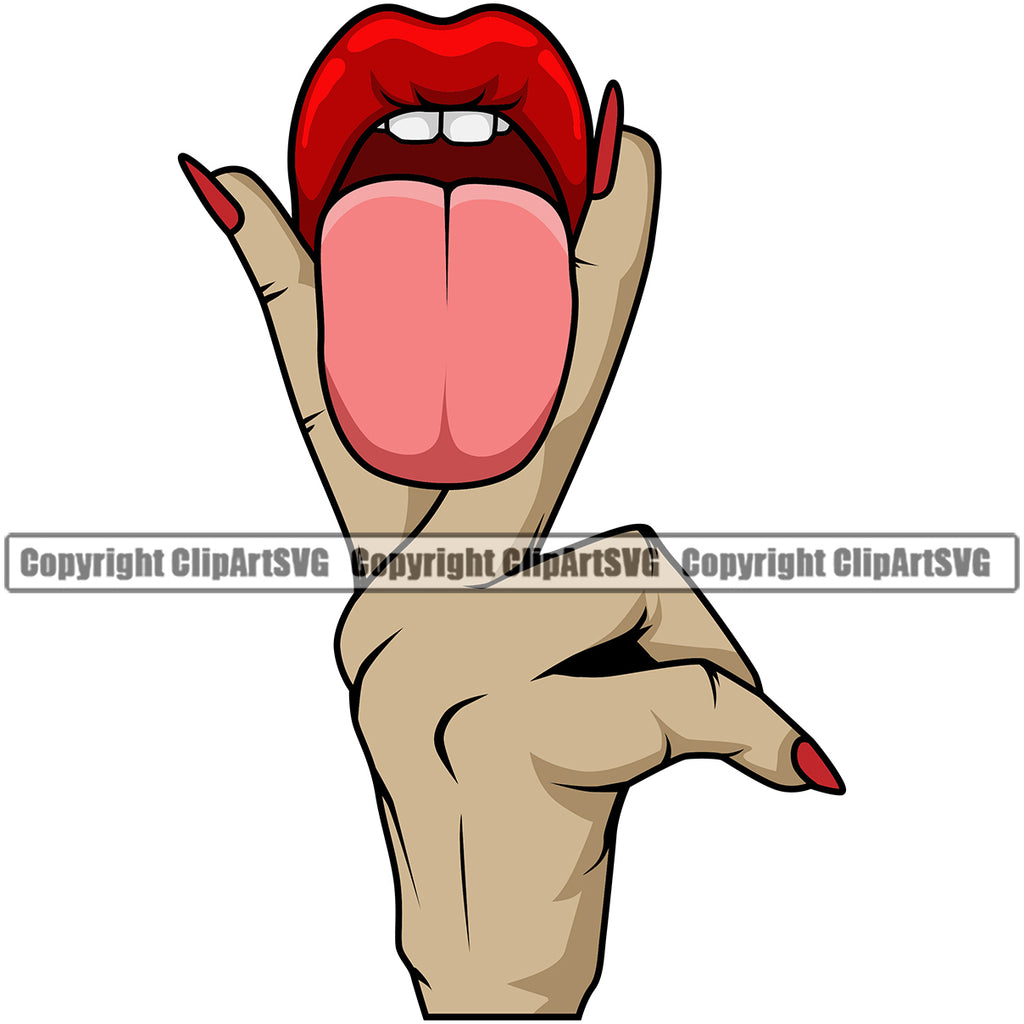 Lips Fingers Split Sticking Tongue Out Sexual Sexy Smile Design Element White Caucasian Two Finger Tough