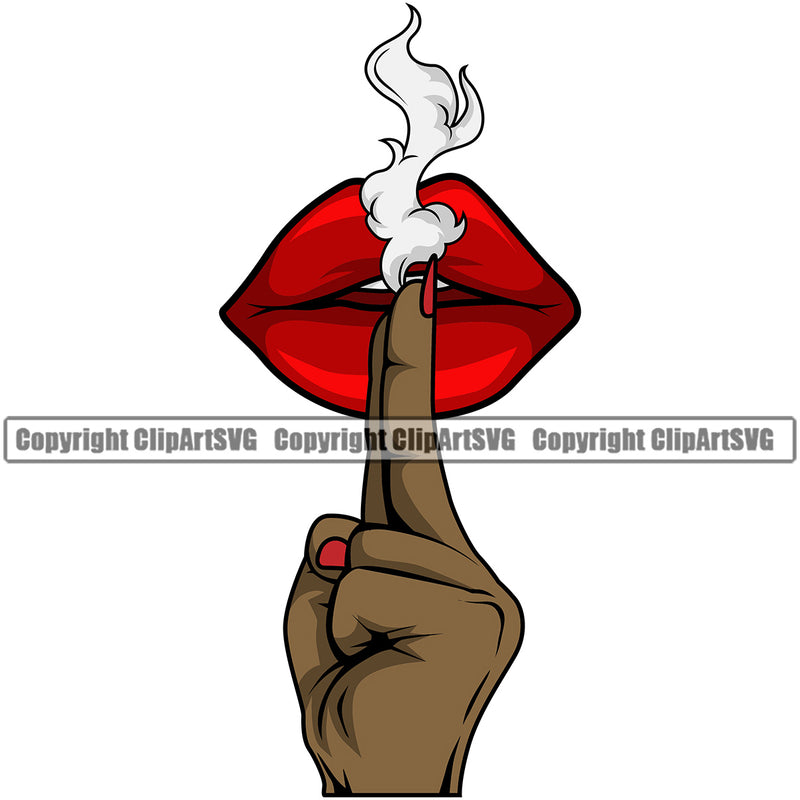 Lips Smoke Smoking Finer Gun Black African America Hand Design Element Sexy Mouth Woman Female Girl Lady Head Cartoon Character Mascot Creation Create Art Artwork Creator Business Company Logo Clipart SVG