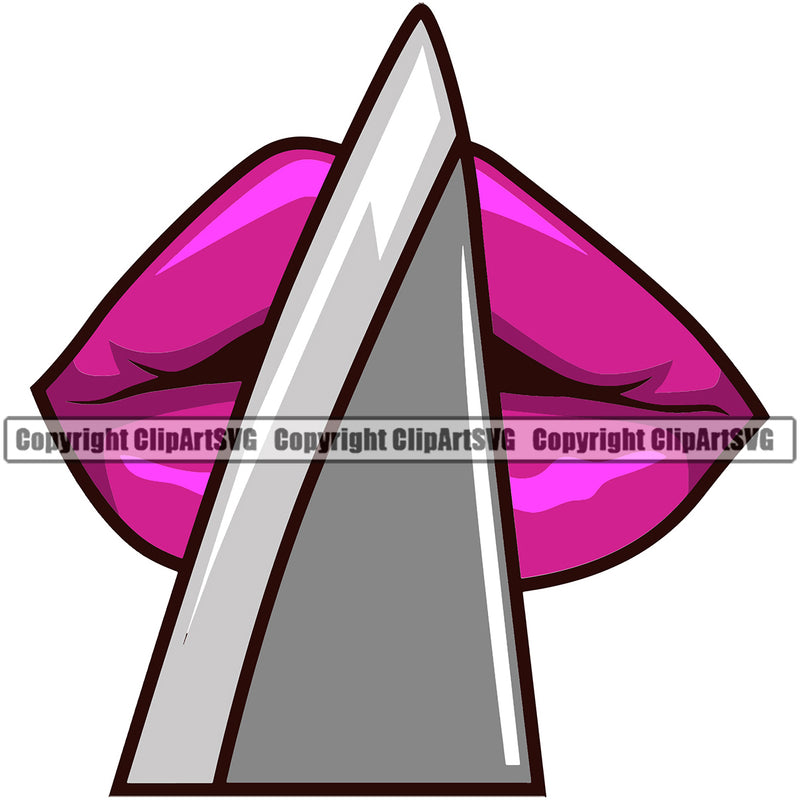 Lips Butcher Knife Horror Pink Color Design Element Face Sexy Mouth Position Woman Female Girl Lady Cartoon Character Mascot Creation Create Art Artwork Creator Business Company Logo Clipart SVG