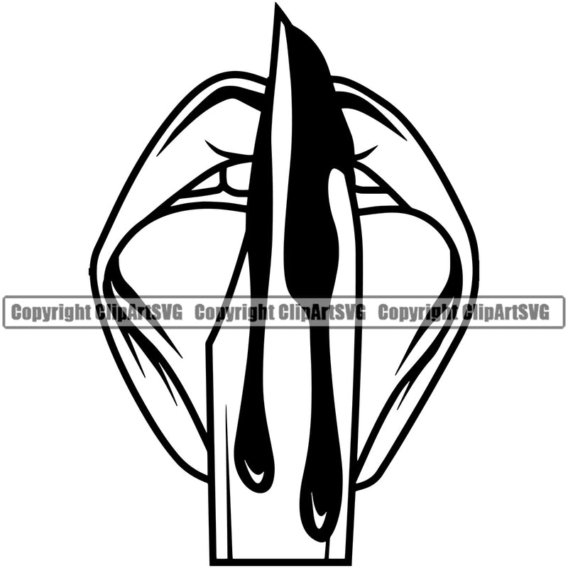 Lips Butcher Knife Horror Blood Design Element Face Sexy Mouth Position Head Cartoon Mascot Woman Female Girl Lady Create Art Artwork Creator Business Company Logo Clipart SVG