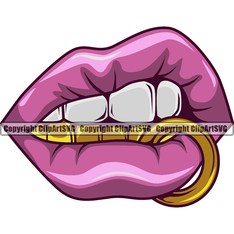 Lips Bottom Ring White Teeth Color Design Element Face Sexy Mouth Head Cartoon Thug Mean Mug Bling Jewelry Woman Female Girl Lady Mascot Creation Create Art Artwork Creator Business Company Logo Clipart SVG