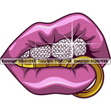 Lips Bottom Diamond Gold Teeth Ring Design Element Face Sexy Mouth Head Cartoon Character Mascot Create Art Creator Gangster Grill Thug Mean Mug Bling Jewelry Woman Female Girl Company Logo Clipart SVG
