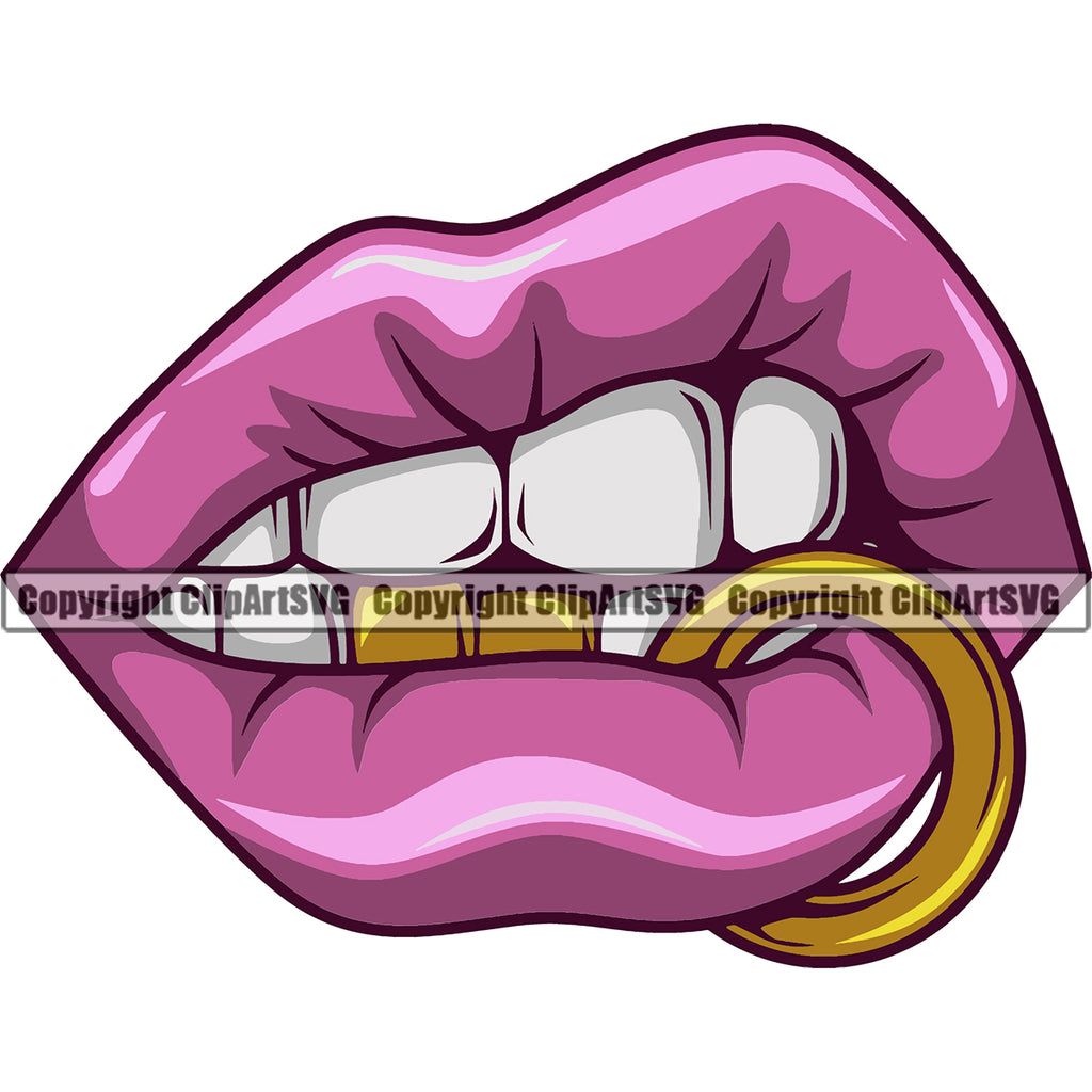Lips Color Lip Ring Design Element Face Sexy Mouth Position Head Woman Female Girl Lady Character Mascot Creation Create Artwork Creator Company Logo Clipart SVG