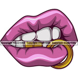 Lips Color Lip Ring Design Element Face Sexy Mouth Position Head Woman Female Girl Lady Character Mascot Creation Create Artwork Creator Company Logo Clipart SVG