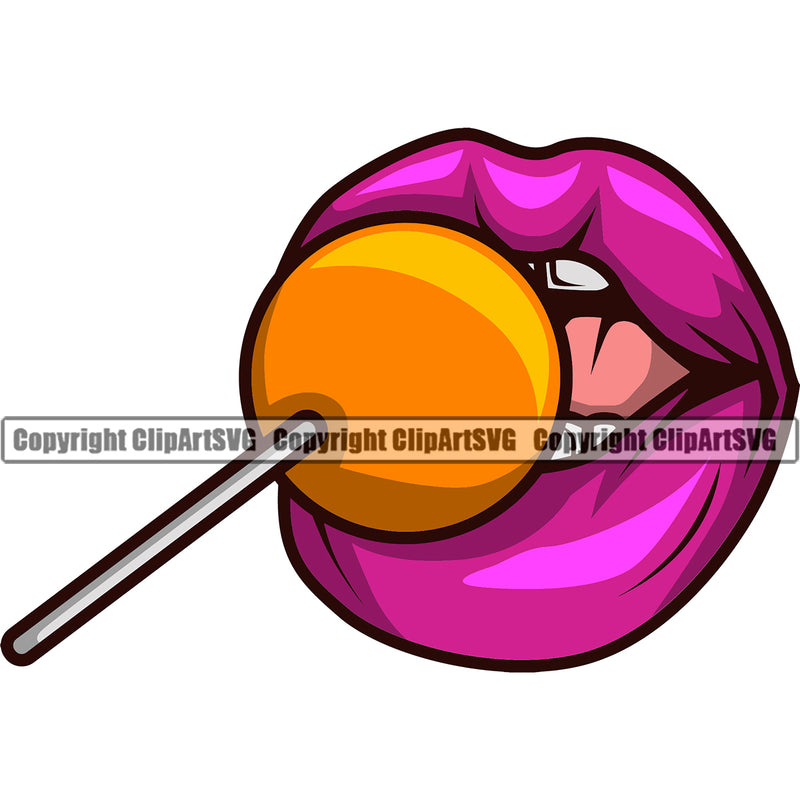 Lips Suck Sucking Lick Licking Candy Lollipop Color Design Element Face Sexy Mouth Position Head Cartoon Woman Female Girl Lady Mascot Creation Create Art Artwork Creator Business Company Logo Clipart SVG