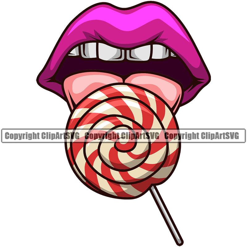 Lips Suck Sucking Lick Licking Candy Lollipop Color Design Element Face Sexy Mouth Position Head Cartoon Character Mascot Creation Create Art Artwork Woman Female Girl Lady Business Company Logo Clipart SVG