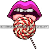 Lips Suck Sucking Lick Licking Candy Lollipop Color Design Element Face Sexy Mouth Position Head Cartoon Character Mascot Creation Create Art Artwork Woman Female Girl Lady Business Company Logo Clipart SVG