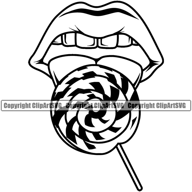 Lips Suck Sucking Lick Licking Candy Lollipop Design Element Face Sexy Mouth Position Head Cartoon Woman Female Girl Lady Male Man Boy Mascot Creation Create Art Artwork Creator Business Company Logo Clipart SVG