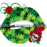Lips Marijuana Pot Leaf Skull Design Element Face Sexy Mouth Position Head Cartoon Character Mascot Creation Create Art Artwork Creator Business Company Logo Clipart SVG