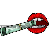 Lips Smoke Smoking $100 Bill Cash Money Cigar Design Element Face Sexy Mouth Position Head Cartoon Woman Female Girl Lady Mascot Creation Create Art Artwork Creator Business Company Logo Clipart SVG