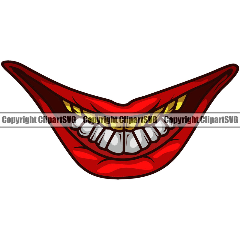 Lips Joker Face Color Design Element Position Head Cartoon Gangster Grill Thug Mean Mug Bling Jewelry Evil Sinister Grin Grinning Man Boy Male Mascot Creation Create Art Artwork Creator Business Company Logo Clipart SVG