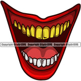 Lips Design Element Face Mouth Position Top Gold Color Head Cartoon Evil Sinister Grin Grinning Character Mascot Creation Create Art Artwork Creator Business  Gangster Grill Thug Mean Mug Bling Company Logo Clipart SVG