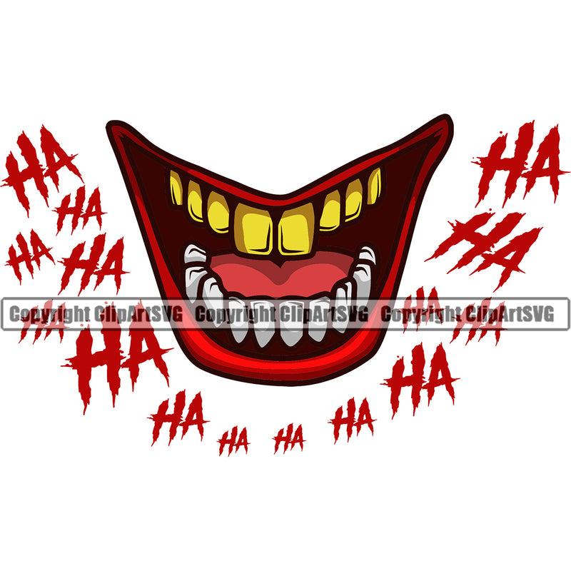 Lips Smile Face Ha Ha Text Design Element Gold Teeth Mouth Male Man Boy Evil Sinister Grin Grinning Cartoon Character Mascot Creation Create Art Artwork Creator Gangster Grill Thug Mean Mug Bling Business Company Logo Clipart SVG
