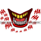 Lips Smile Face Ha Ha Text Design Element Gold Teeth Mouth Male Man Boy Evil Sinister Grin Grinning Cartoon Character Mascot Creation Create Art Artwork Creator Gangster Grill Thug Mean Mug Bling Business Company Logo Clipart SVG