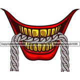 Lips Mouth Teeth Bite Biting Silver Diamond Chain Necklace Design Element Face Mouth Position Male Man Boy Evil Sinister Grin Grinning Cartoon Character Mascot Gangster Grill Thug Mean Mug Create Art Creator Business Company Logo Clipart SVG