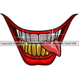 Lips Joker Diamond Gold Teeth Tongue Design Element Face Mouth Position Male Man Boy Cartoon Character Mascot Evil Sinister Grin Grinning Create Art Gangster Grill Thug Mean Mug Company Logo Clipart SVG