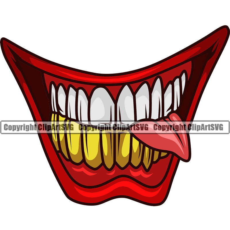 Lips Mouth Teeth Bite Biting Design Element Male Man Boy Face Evil Sinister Grin Grinning Bottom Gold Teeth Tongue Position Head Cartoon Character Mascot Grill Thug Mean Mug Bling Jewelry Create Art Creator Business Company Logo Clipart SVG