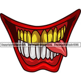 Lips Mouth Teeth Bite Biting Gold Chain Necklace Top Gold Teeth Design Element Male Man Boy Face Gangster Grill Thug Mean Head Cartoon Character Mascot Creation Evil Sinister Grin Grinning Artwork Creator Business Company Logo Clipart SVG