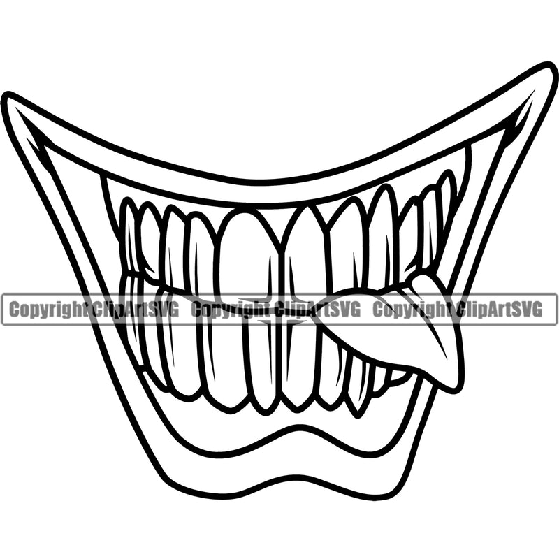 Lips Mouth Teeth Bite Biting Evil Sinister Grin Grinning Joker Design Element Face Position Male Man Boy Head Cartoon Character Mascot Creation Create Art Artwork Creator Business Company Logo Clipart SVG