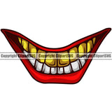 Lips Top Teeth Gold Color Design Element Face Mouth Position Male Man Boy Sinister Grin Grinning Cartoon Character Mascot Creation Art Gangster Grill Thug Mean Mug Bling Jewelry Creator Business Company Logo Clipart SVG