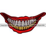 Lips Gold Teeth Bottom Top Diamond Design Element Face Mouth Evil Sinister Male Man Boy Grinning Cartoon Character Mascot Creation Create Art Artwork Creator Gangster Grill Thug Mean Mug Company Logo Clipart SVG
