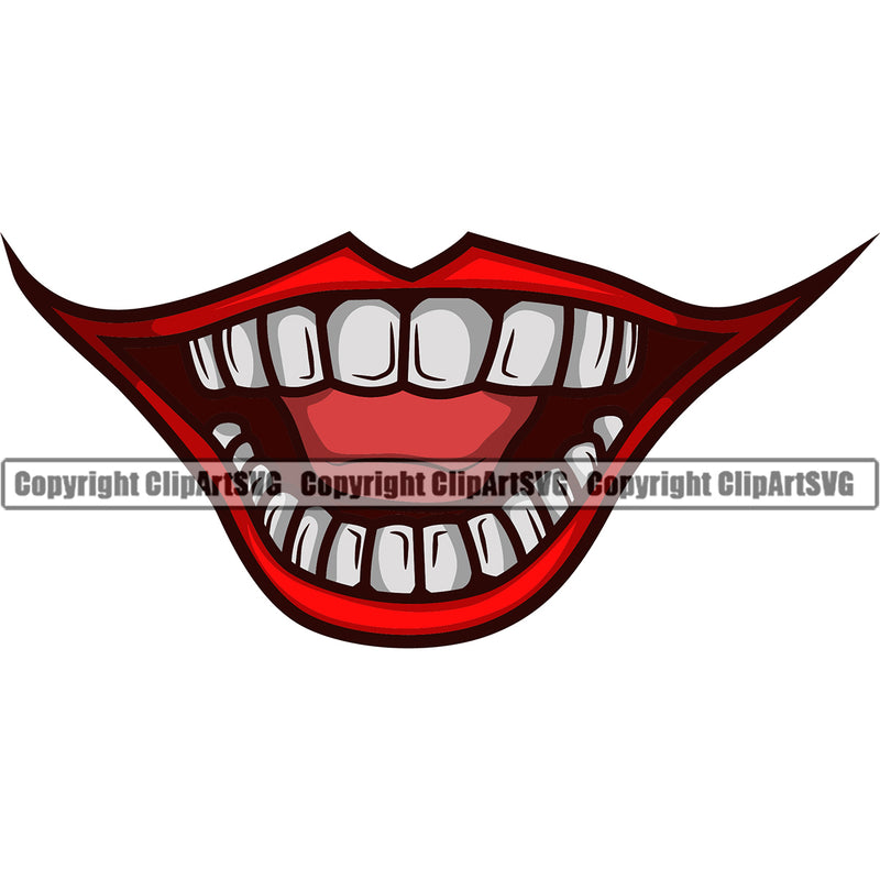 Lips Red Color Clown Mouth Open Design Element Face Man Boy Male Evil Sinister Grin Grinning Position Head Cartoon Character Mascot Creation Create Art Artwork Creator Business Company Logo Clipart SVG