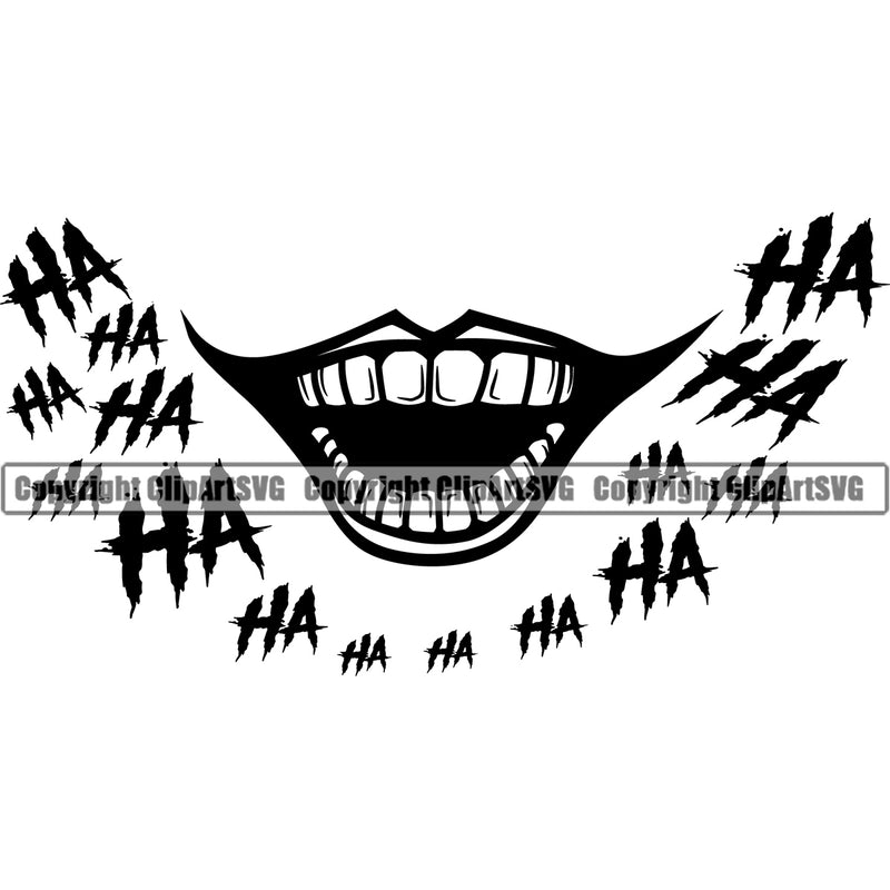 Lips Open Clown Mouth Ha Ha Text Design Element Face Position Head Evil Sinister Grin Grinning Man Male Boy Cartoon Character Mascot Creation Create Art Artwork Creator Business Company Logo Clipart SVG