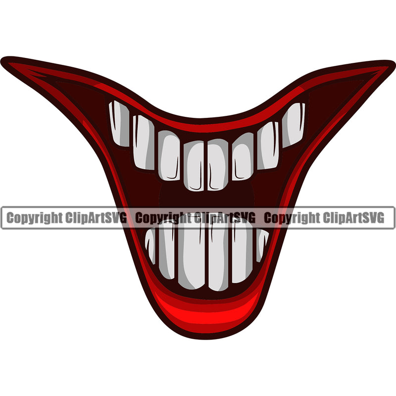 Lips Red Color Clown Smile Design Element Face Mouth Position Head Evil Sinister Grin Grinning Cartoon Character Mascot Creation Create Art Artwork Creator Business Company Logo Clipart SVG