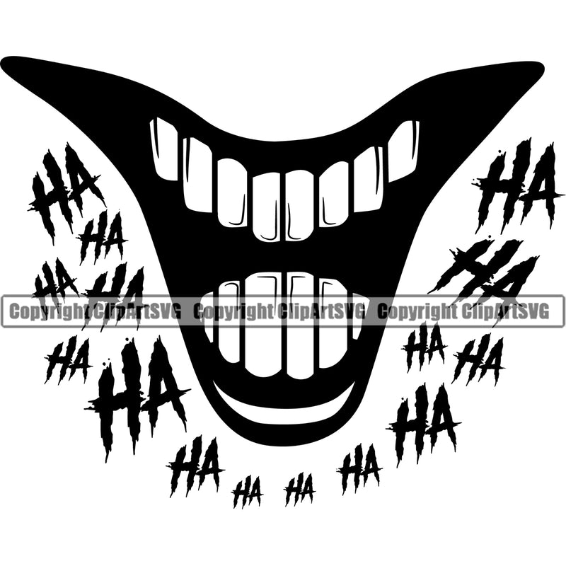 Lips Black Clown Ha Ha Text Design Element Face Mouth Position Head Evil Sinister Grin Grinning Cartoon Character Mascot Creation Create Art Artwork Creator Business Company Logo Clipart SVG