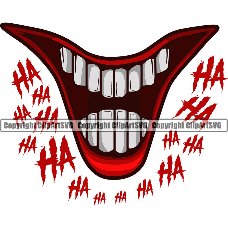 Lips Red Color Ha Ha Clown Face Joker Design Element Face Mouth Position Evil Sinister Grin Grinning Man Male Head Cartoon Character Mascot Creation Create Art Artwork Creator Business Company Logo Clipart SVG