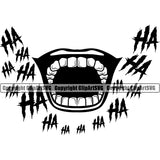 Lips Clown Mouth Open Black Color Design Element Ha Ha Text Face Male Man Boy Position Head Cartoon Character Mascot Creation Create Art Evil Sinister Grin Grinning Business Company Logo Clipart SVG