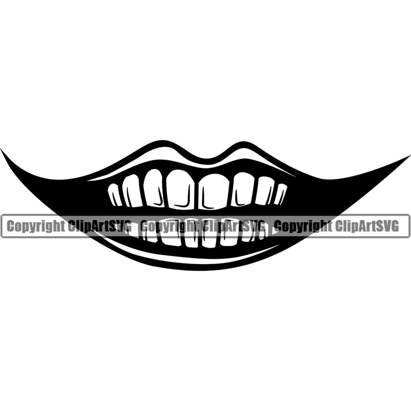 Lips Clown Smile Face Teeth Design Element Black Color Mouth Position Woman Female Girl Lady Male Man Boy Head Evil Sinister Grin Grinning Cartoon Character Mascot Creation Create Art Artwork Creator Business Company Logo Clipart SVG