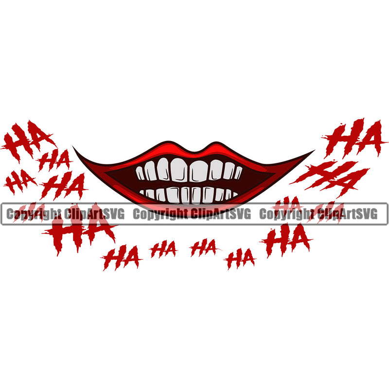 Lips Clown Mouth Ha Ha Text Design Element Face Position Head Red Color Evil Sinister Grin Grinning Cartoon Character Mascot Creation Create Art Woman Female Girl Lady Male Man Boy Creator Business Company Logo Clipart SVG